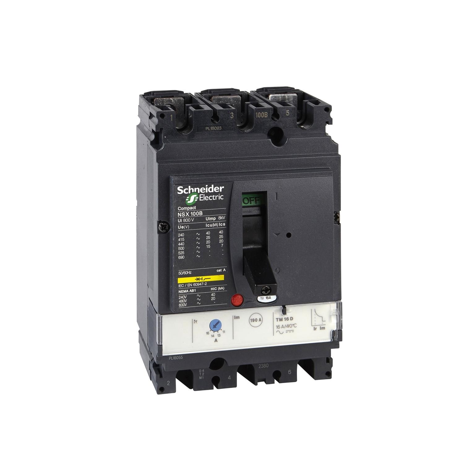 circuit-breaker-ComPact-NSX100B-25-kA-at-415-VAC-TMD-trip-unit-40-A-3-poles-3d.jpg کليد اتوماتیک اشنایدر الکتریک سه پل 40 آمپر ظرفیت قطع 25KA - Image 1